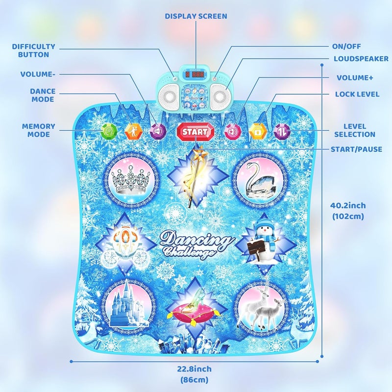 Eterfun Store Dance Mat Toys - 8-Button Frozen Toys for Girls Electronic Dance Pad with 5 Game Modes, Touch Sensitive Kids Musical Mat Toy Christmas & Birthday Gift for 3 4 5 6 7 8 9 10+ Years Old Girls(Blue) - Image 2